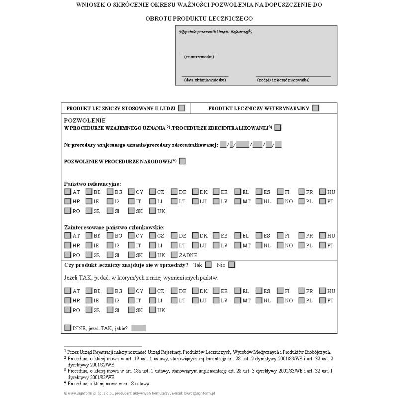 Wniosek o skrócenie okresu ważności pozwolenia na dopuszczenie do obrotu produktu leczniczego