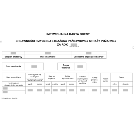 Indywidualna karta oceny sprawności fizycznej strażaka Państwowej Straży Pożarnej