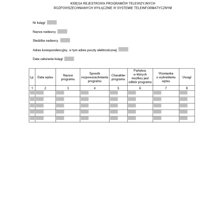 Księga rejestrowa programów telewizyjnych rozpowszechnianych wyłącznie w systemie teleinformatycznym