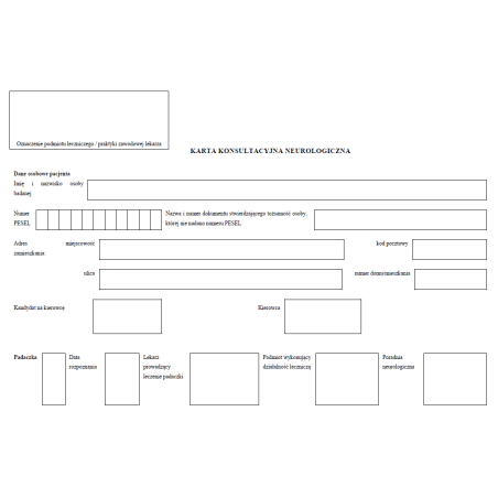 Karta konsultacyjna neurologiczna do badań lekarskich kierowców i osób ubiegających się o uprawnienia do kierowania pojazdami
