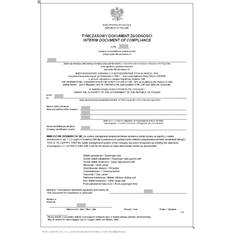 Tymczasowy Dokument Zgodności (Interim Document of Compliance)