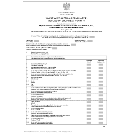 Wykaz wyposażenia  (Formularz P) (Record od equipment (Form P))