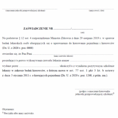 Zaświadczenie stwierdzające odbycie szkolenia, wymaganego do nabycia uprawnień do przeprowadzania badań lekarskich kierowców i osób ubiegających się o uprawnienia do kierowania pojazdami