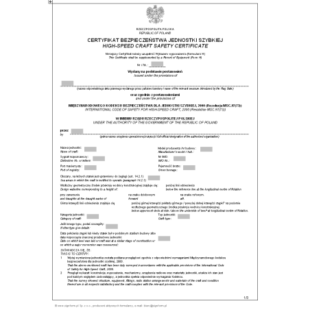 Certyfikat bezpieczeństwa jednostki szybkiej - wersja 2 (High-speed craft safety certificate)