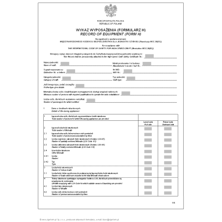 Wykaz wyposażenia (Formularz H) - wersja 1 (Record of equipment (Form H))