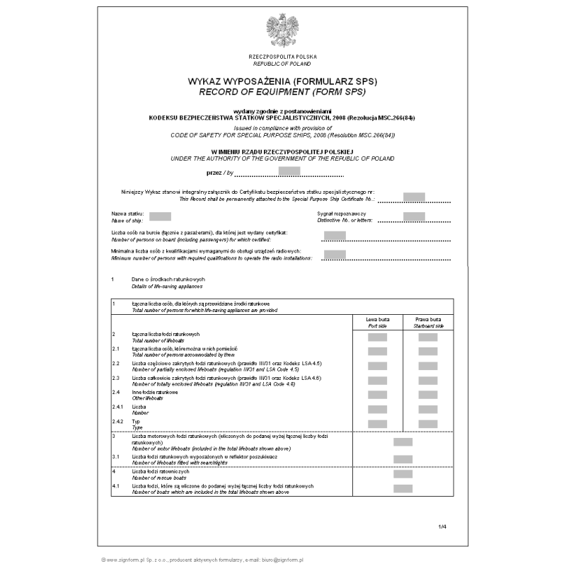 Wykaz wyposażenia (Formularz SPS) - wersja 2 Record of equipment (Form SPS)