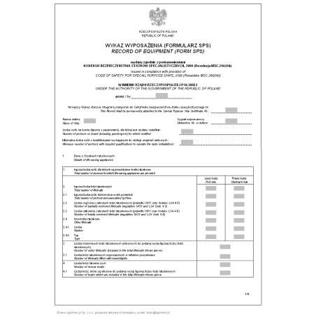 Wykaz wyposażenia (Formularz SPS) - wersja 2 Record of equipment (Form SPS)