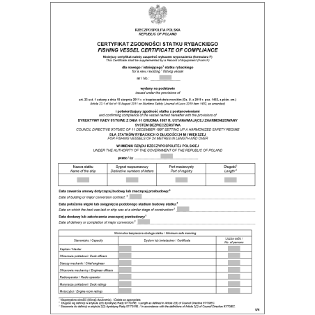 Certyfikat zgodności statku rybackiego (Fishing vessel certificate of compliance)