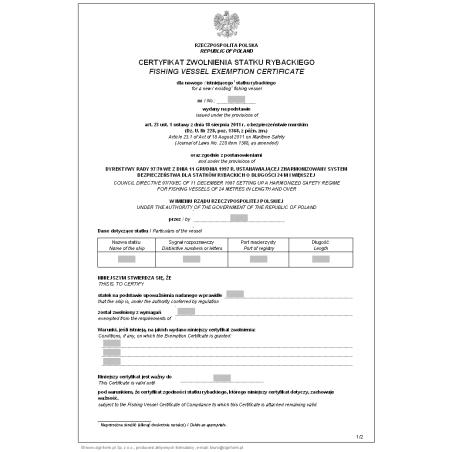 Certyfikat zwolnienia statku rybackiego (Fishing vessel exemption certificate)