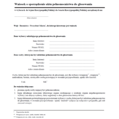 Wniosek o sporządzenie aktu pełnomocnictwa do głosowania w wyborach do Sejmu Rzeczypospolitej Polskiej i do Senatu Rzeczypospolitej Polskiej
