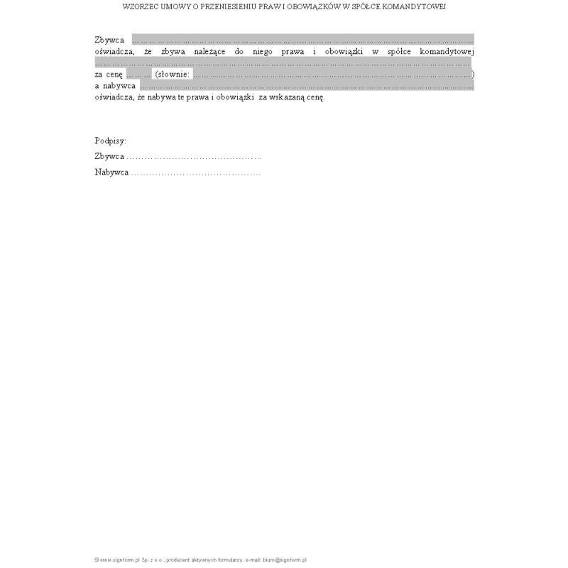 Umowa o przeniesieniu praw i obowiązków w spółce komandytowej