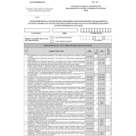Upoważnienie dla użytkownika indywidualnego do dostępu do Krajowego Systemu Informatycznego (KSI) oraz przetwarzania danych poprzez Krajowy System Informatyczny (KSI)