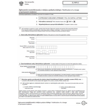 Zgłoszenie wymeldowania z miejsca pobytu stałego / Notification of a change of permanent residence