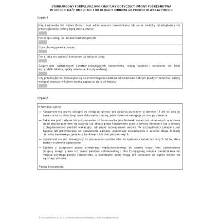 Standardowy formularz informacyjny dotyczący umowy pośrednictwa w odsprzedaży Timeshare lub długoterminowego produktu wakacyjnego