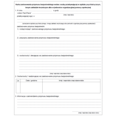 Karta zastosowania przymusu bezpośredniego wobec osoby przebywającej w szpitalu psychiatrycznym, innym zakładzie leczniczym albo w jednostce organizacyjnej pomocy społecznej