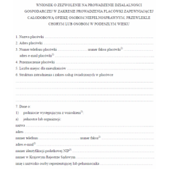 Wniosek o zezwolenie na prowadzenie działalności gospodarczej w zakresie prowadzenia placówki zapewniającej całodobową opiekę osobom niepełnosprawnym, przewlekle chorym lub osobom w podeszłym wieku