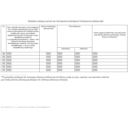 Ewidencja przekazanych lub otrzymanych informacji w sprawach zaświadczeń wydawanych przez organy podatkowe