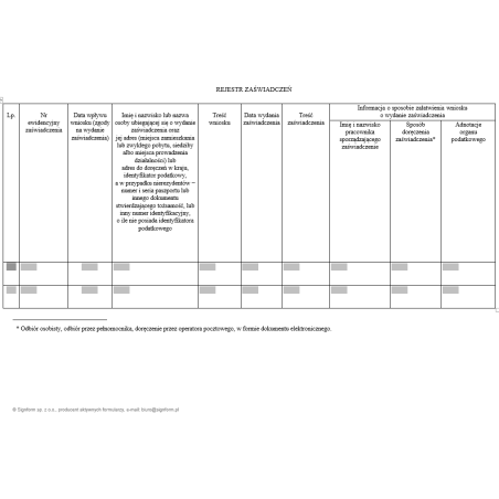 Rejestr zaświadczeń wydawanych przez organy podatkowe