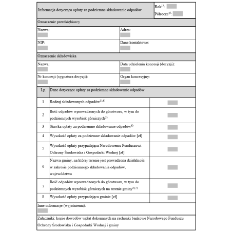 Informacja dotycząca opłaty za podziemne składowanie odpadów