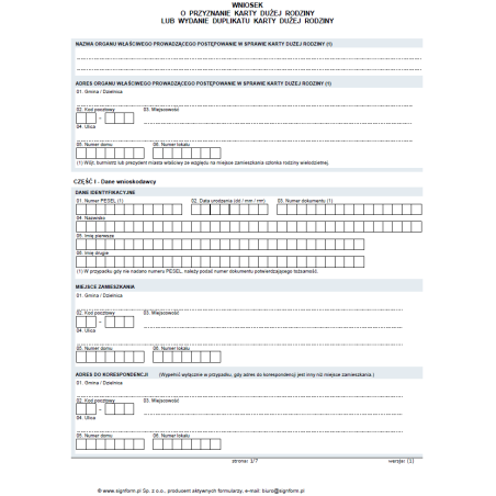 Wniosek o przyznanie karty dużej rodziny lub wydanie duplikatu karty dużej rodziny