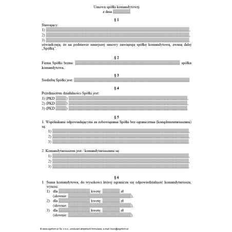 Umowa spółki komandytowej