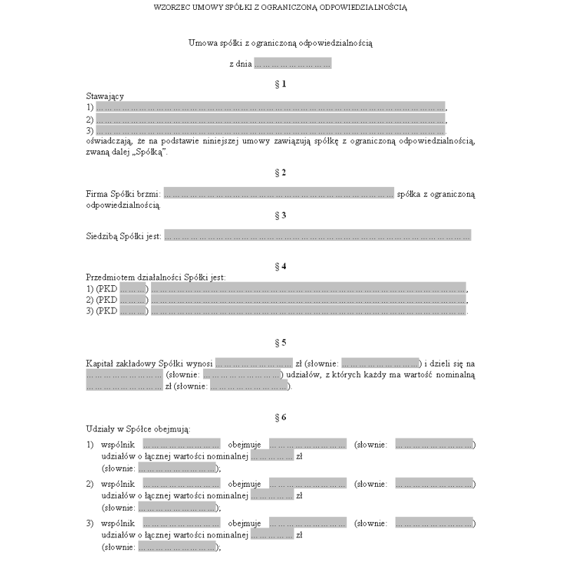 Umowa spółki z o.o. (z ograniczoną odpowiedzialnością)