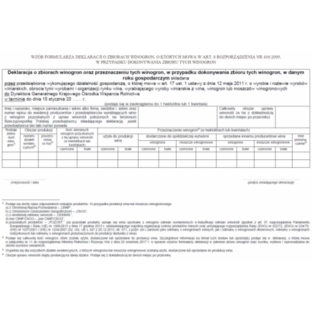 Deklaracja o zbiorach winogron oraz przeznaczeniu tych winogron, w przypadku dokonywania zbioru tych winogron, w danym roku gospodarczym