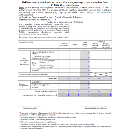 Deklaracja o zapasach win lub moszczów winogronowych