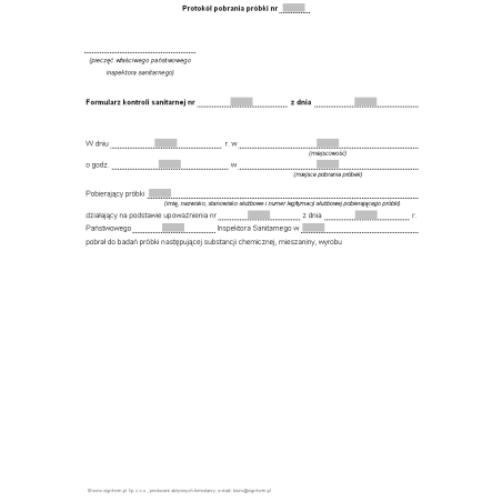 Protokół pobrania próbki i próbki kontrolnej substancji chemicznej i ich mieszanin