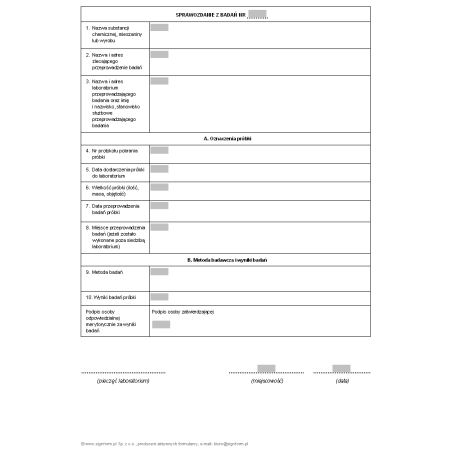 Sprawozdanie z badań próbki i próbki kontrolnej substancji chemicznej i ich mieszanin