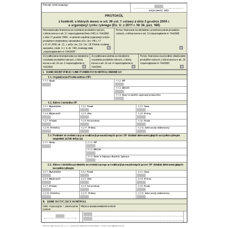 Protokół z kontroli, o których mowa w art. 56 ust. 1 ustawy z dnia 5 grudnia 2008 r. o organizacji rynku rybnego