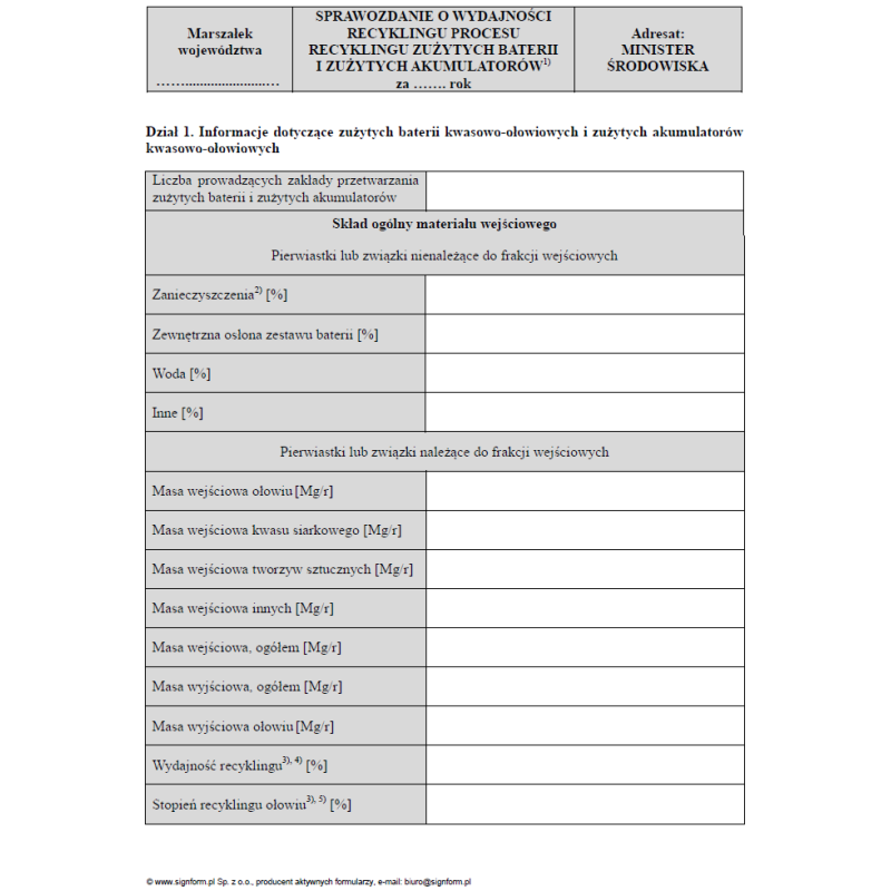 Sprawozdanie o wydajności recyklingu procesu recyklingu zużytych baterii i zużytych akumulatorów