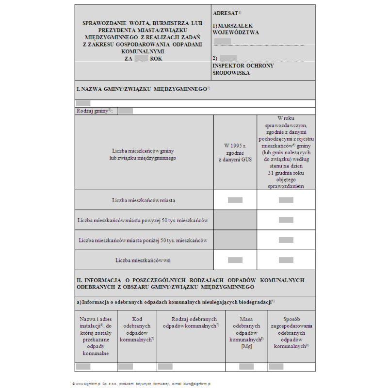 Sprawozdanie roczne wójta, burmistrza lub prezydenta miasta/związku międzygminnego z realizacji zadań z zakresu gospodarowania odpadami komunalnymi