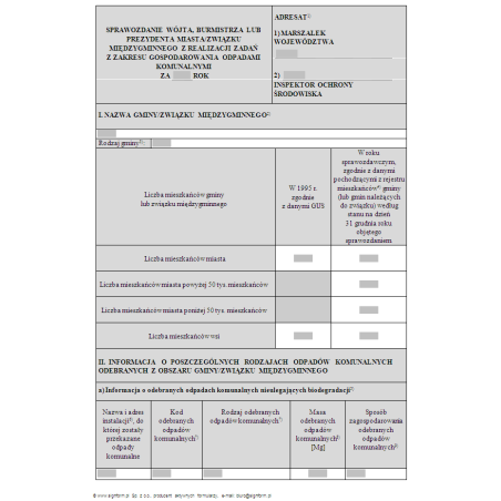 Sprawozdanie roczne wójta, burmistrza lub prezydenta miasta/związku międzygminnego z realizacji zadań z zakresu gospodarowania odpadami komunalnymi