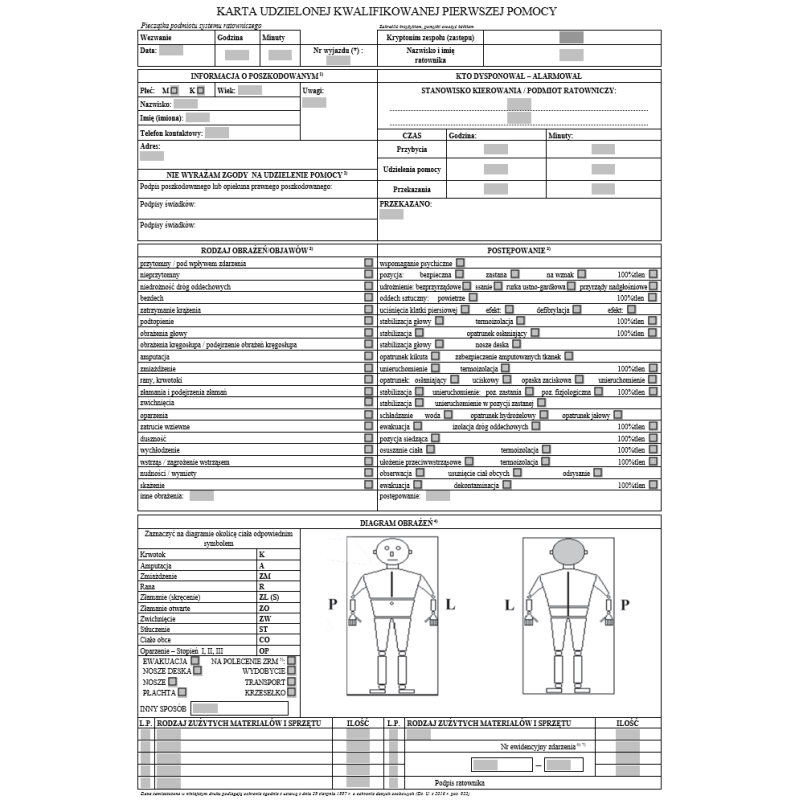 Karta udzielonej kwalifikowanej pierwszej pomocy