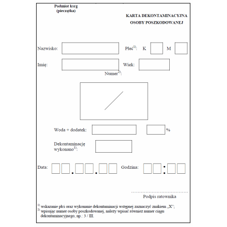 Karta dekontaminacyjna osoby poszkodowanej