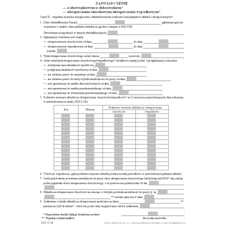 ZUS Z-28 Zaświadczenie o obowiązkowym/o dobrowolnym ubezpieczeniu chorobowym/ubezpieczeniu wypadkowym