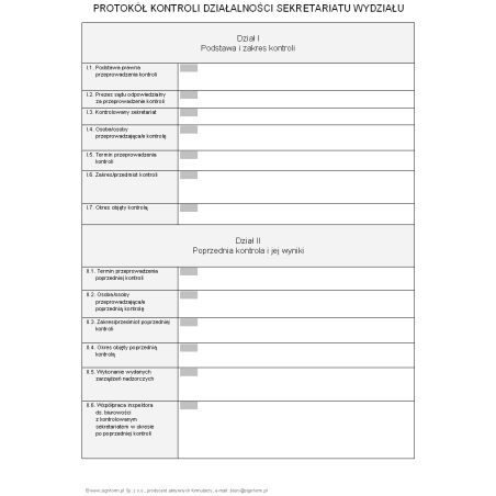 Protokół kontroli działalności sekretariatu wydziału sądu