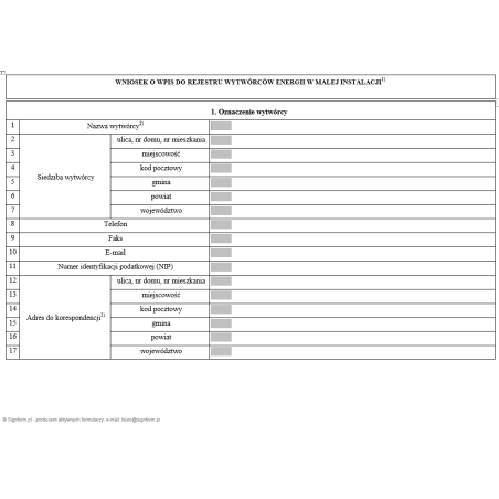 Wniosek o wpis do rejestru wytwórców energii w małej instalacji