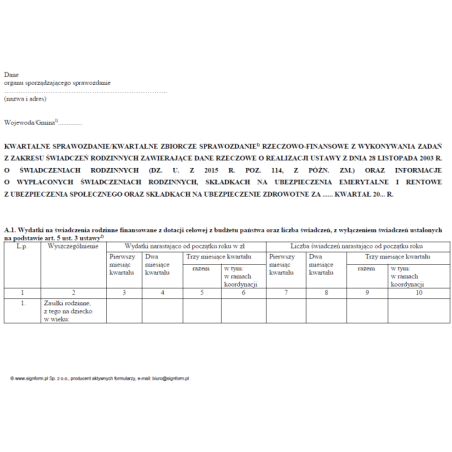 Kwartalne sprawozdanie/Kwartalne zbiorcze sprawozdanie rzeczowo-finansowe z wykonania zadań z zakresu świadczeń rodzinnych zawierające dane rzeczowe o realizacji ustawy z dnia 28 listopada 2003 r.