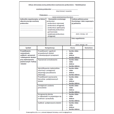 Arkusz okresowej oceny prokuratora (samoocena prokuratora - fakultatywna)