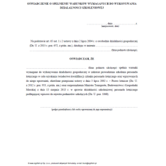 Oświadczenie o spełnieniu warunków wymaganych do wykonywania działalności szkoleniowej personelu lotniczego