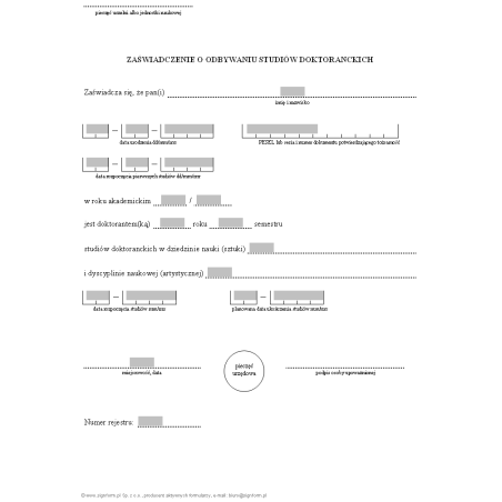 Zaświadczenie o odbywaniu studiów doktoranckich