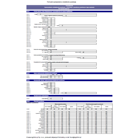 Formularz sprawozdania z działalności pocztowej