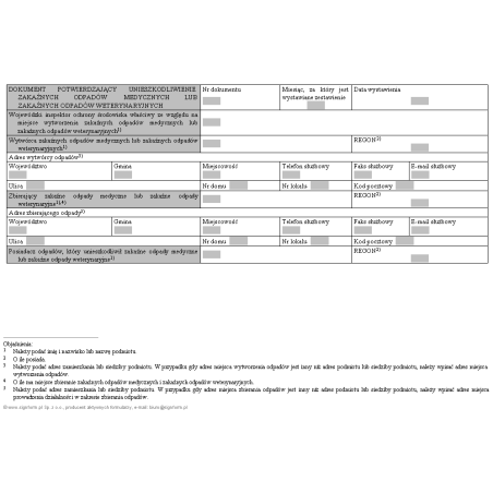 Dokument potwierdzający unieszkodliwienie zakaźnych odpadów medycznych lub zakaźnych odpadów weterynaryjnych