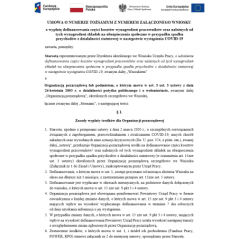 Umowa o numerze tożsamym z numerem załączonego wniosku o wypłatę dofinansowania części kosztów wynagrodzeń pracowników oraz należnych od tych wynagrodzeń składek na ubezpieczenia społeczne w przypadku spadku przychodów z działalności statutowej