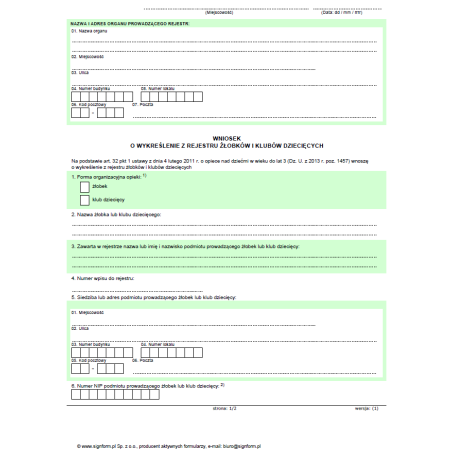 Wniosek o wykreślenie z rejestru żłobków i klubów dziecięcych