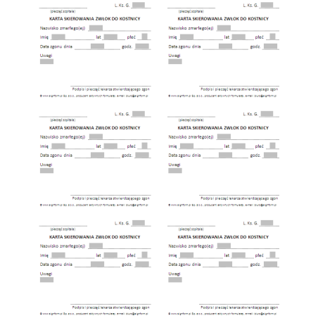 Karta skierowania zwłok do kostnicy
