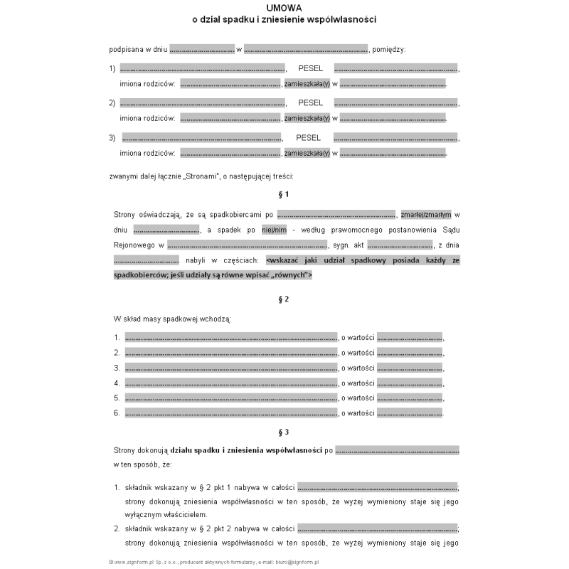 Umowa o dział spadku i zniesienie współwłasności