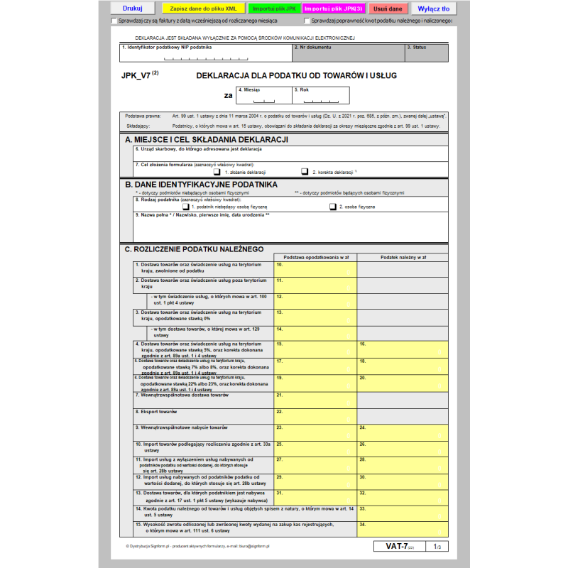 JPK VAT w Excelu (JPK V7M / JPK V7K)